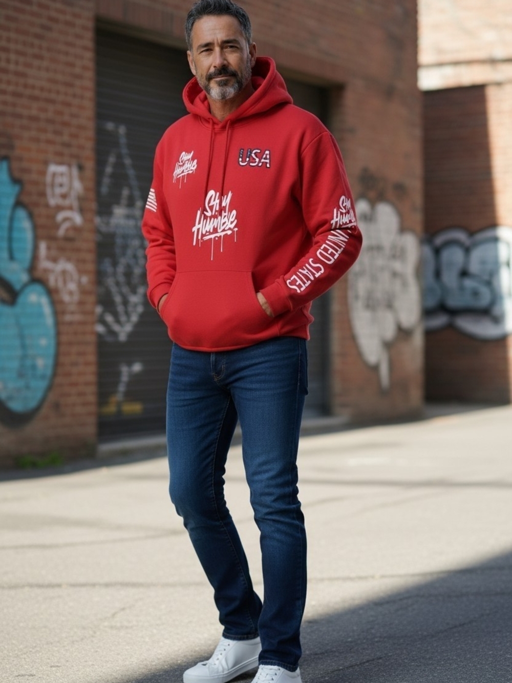 Red Graphic USA Hoodie Sweatshirt for Men
